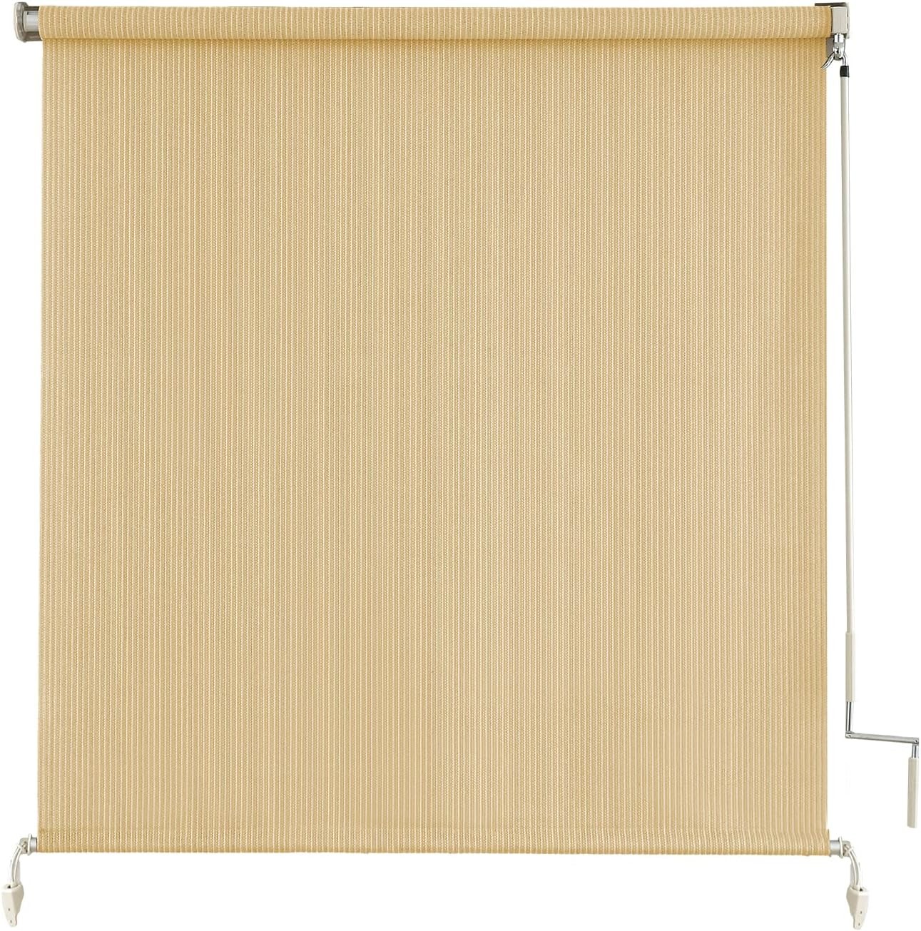 Outdoor Roller Shades Cordless Patio Blinds 96″Wx96″H w/ 2 Poles & Fabric Wheat