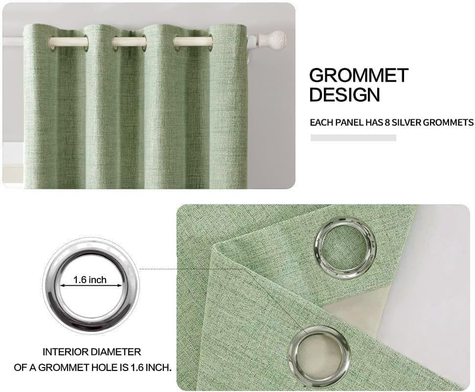 Sage Green Linen Texture Blackout Curtains 52×108 Inch – 2 Panels