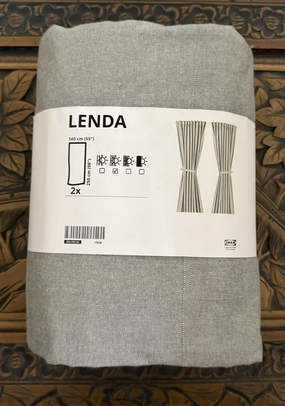 Ikea LENDA Curtains 2 Panels w/Ties Cotton 55″ x 98” Light Gray