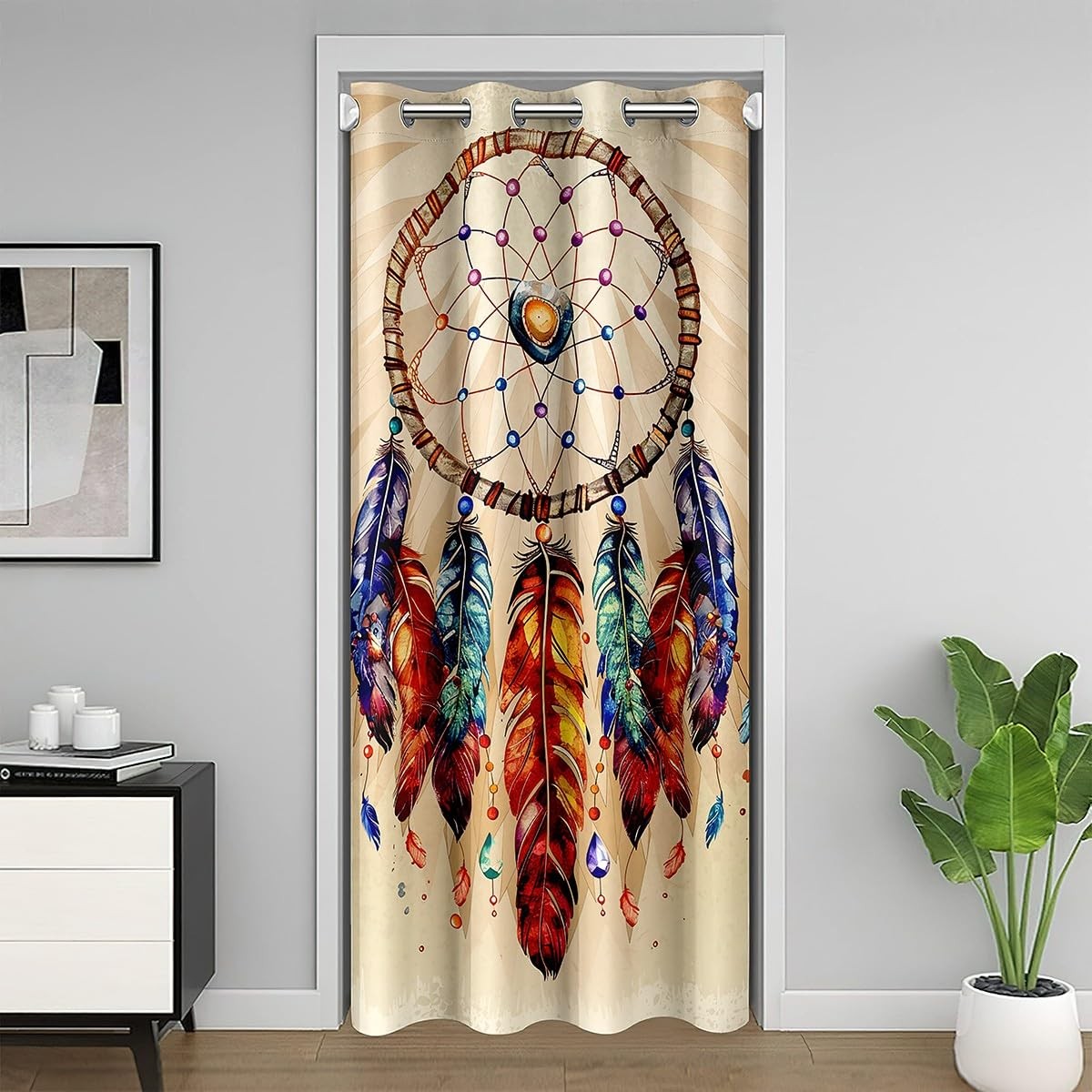 Dreamcatcher Insulated Thermal Curtain Boho Dream Catcher Door Curtain for Do…