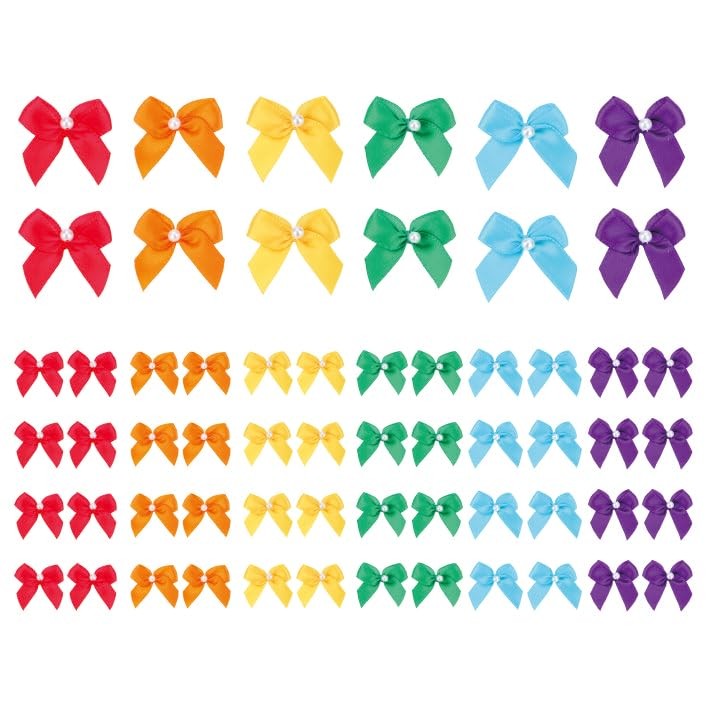 60pcs Mini Ribbon Bows with Pearl Ribbon Flowers Appliques DIY Craft for Sewi…