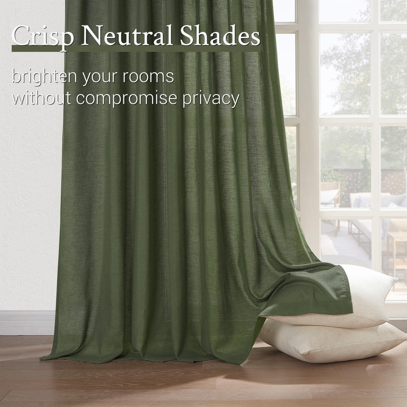 Olive Green Linen Curtains 84 Inches Long for Living Room,Pinch Pleated Drape…