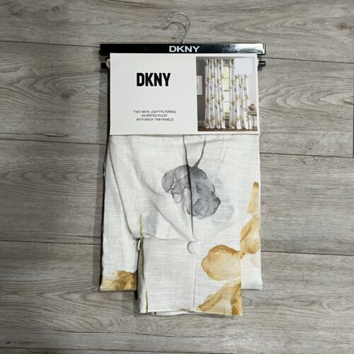 DKNY 32 x 96 City Bloom Inverted Pleat Cotton White Yellow Gray Flowers Curtains