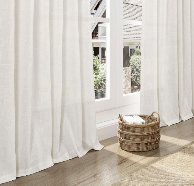 Juego de 2 Cortinas de Lino Beige 84 Inch Semitransparentes para Sala de Estar