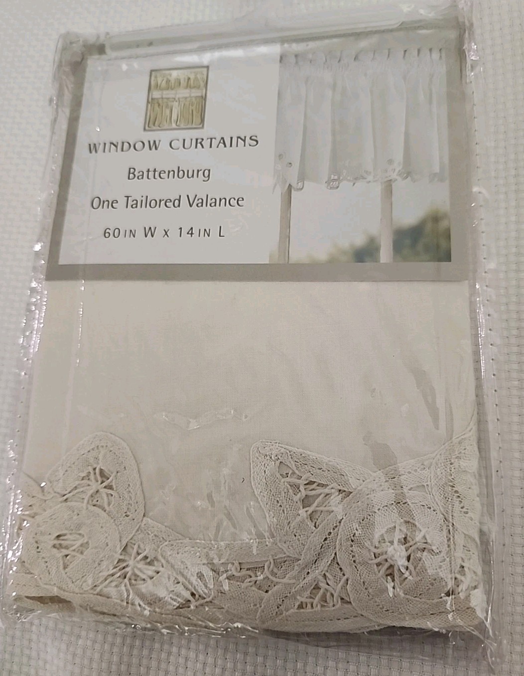 CHF Ind Window Curtain Battenburg Tailored Cotton Valance 60” W x 14” L New