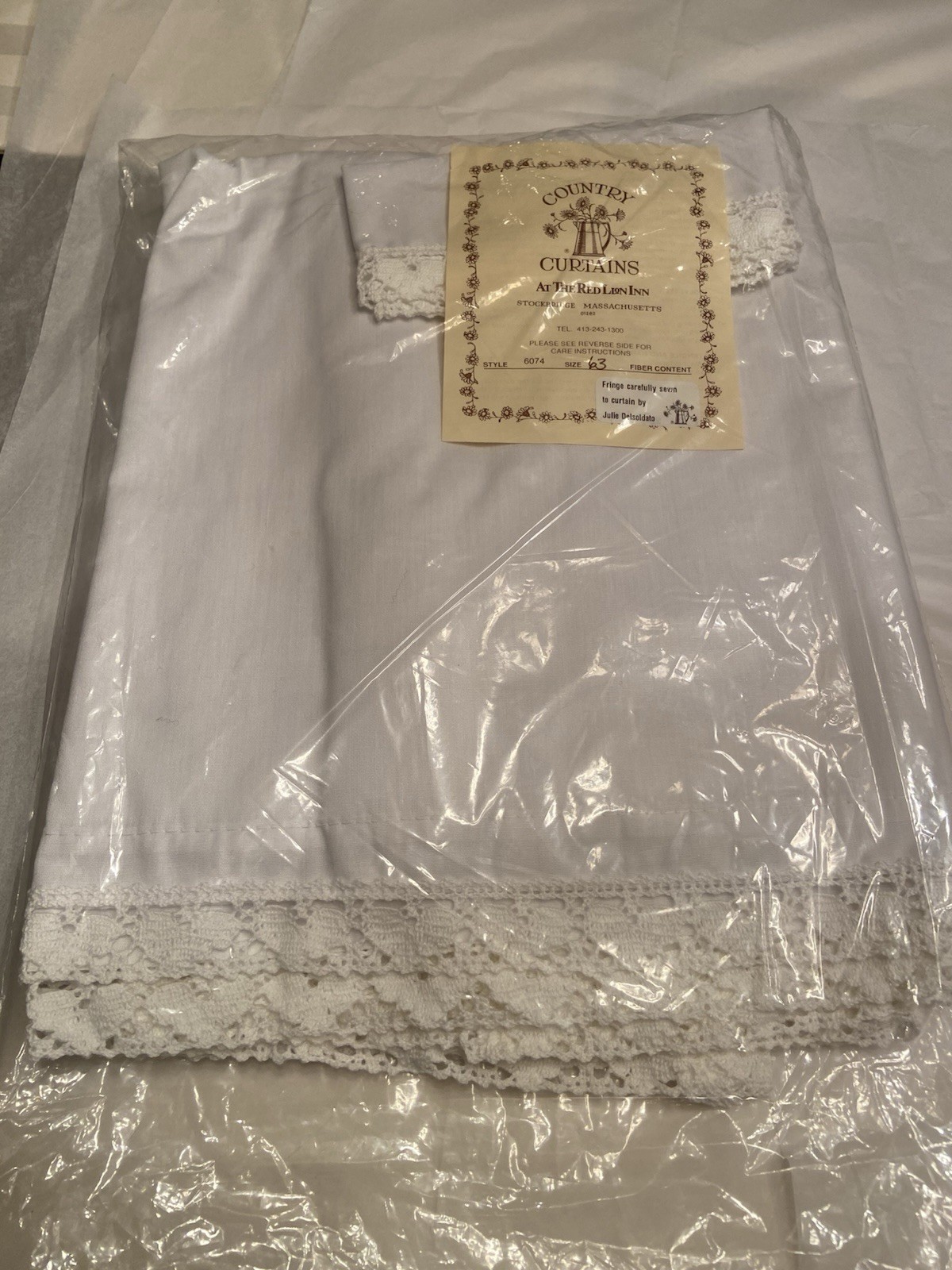 Vtg Country Curtain At The Red Lion Inn French Panel White USA New 63”