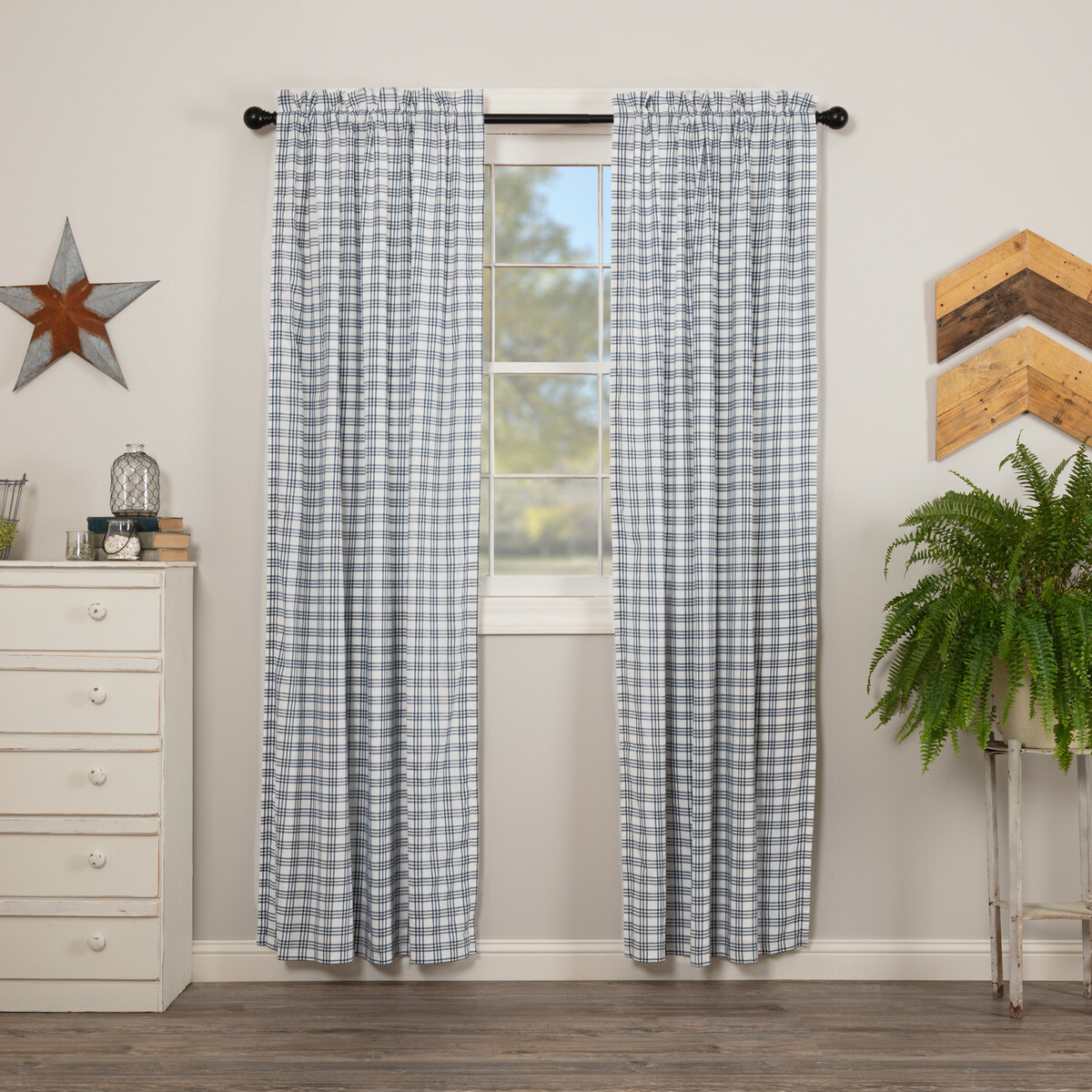 Sawyer Mill Blue Plaid PANEL SET 84×40 CURTAIN Country Primitive Farmhouse VHC