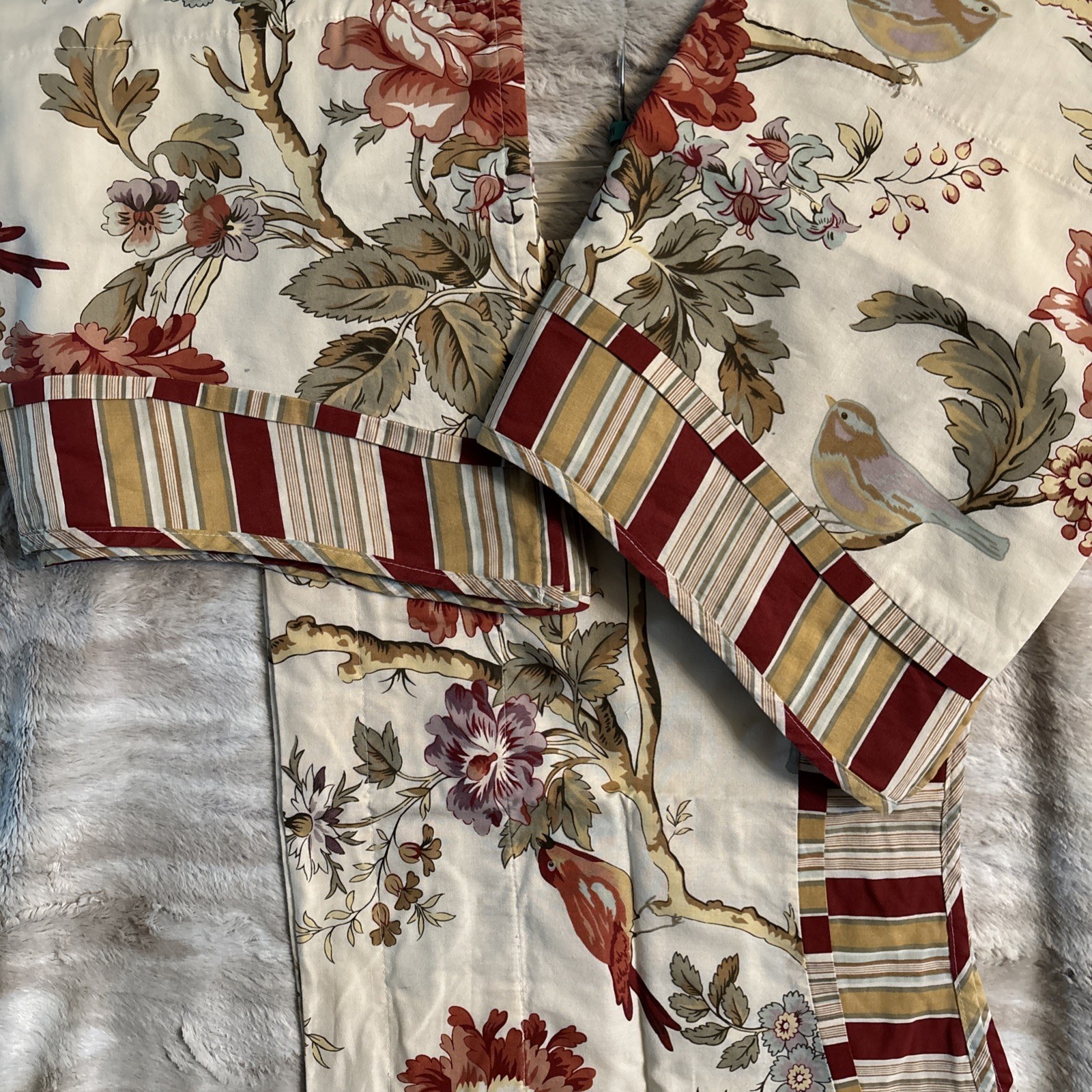 Waverly Valances Set 3 Floral Jacobean Charleston Chirp Cotton Birds 51×18 EUC