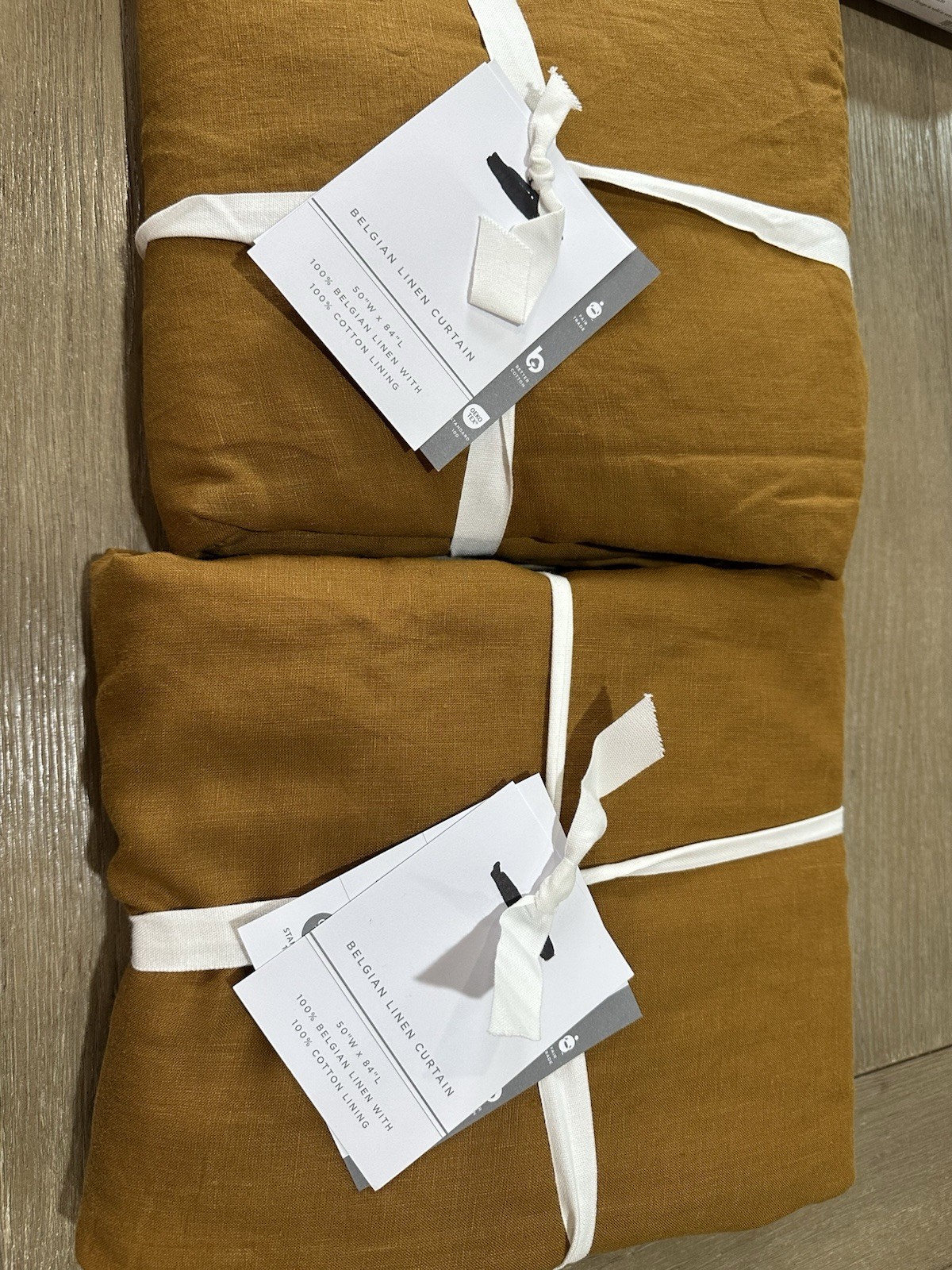 Rejuvenation Antique Gold Belgian Linen 2 Drapes 50×84″ cotton lining