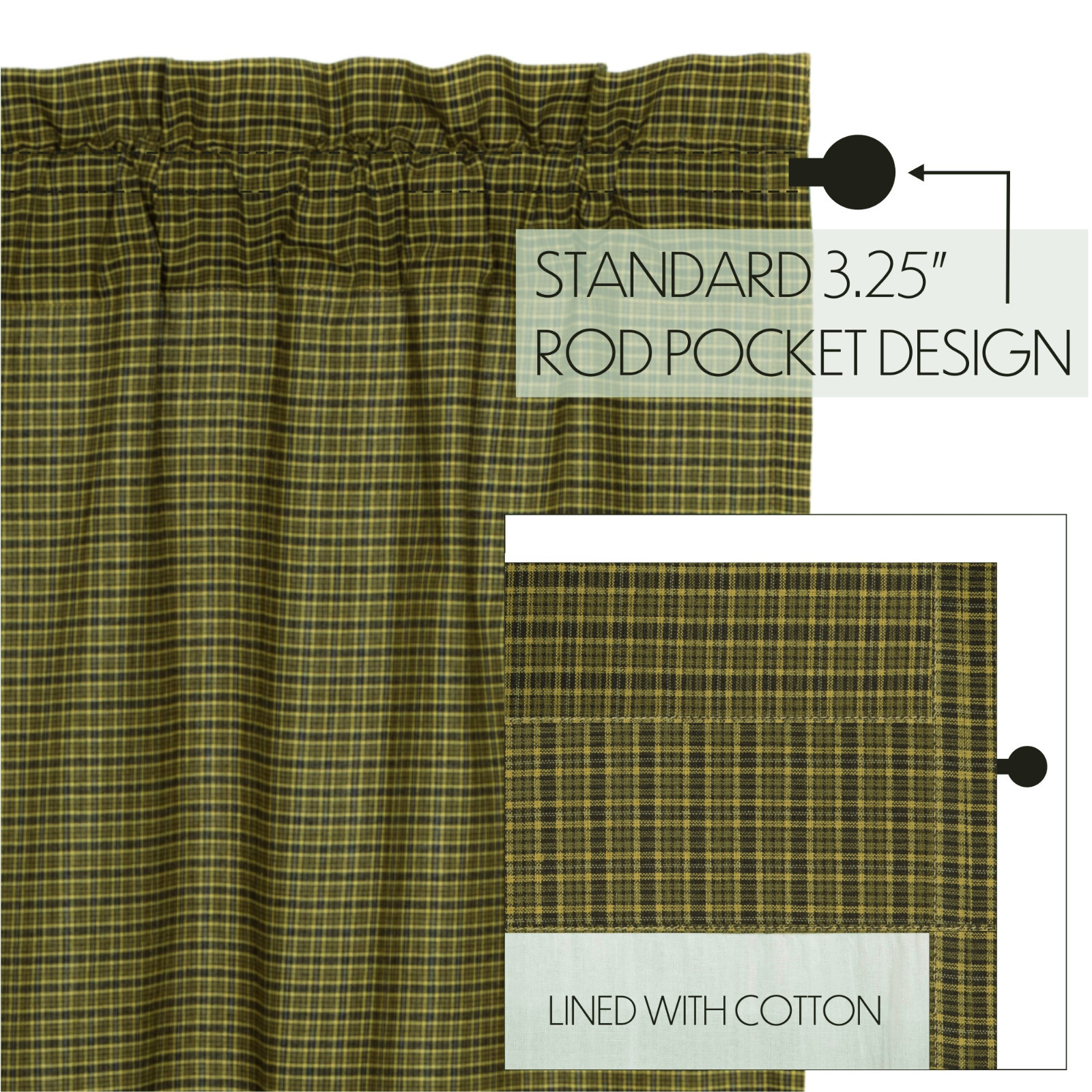 TEA CABIN 16×72 VALANCE : VHC PRIMITIVE COUNTRY MOSS GREEN PLAID WINDOW