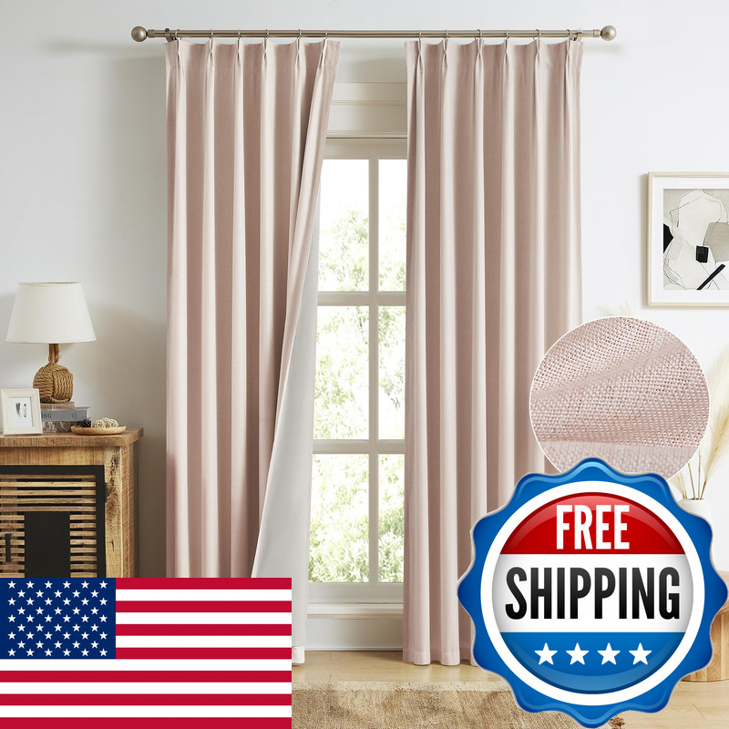 Maiher Full Blackout Pink Pinch Pleat Curtains 120 Inch Length Noise Reducing