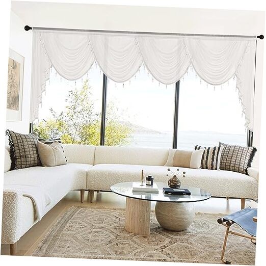 Waterfall Sliding Door Window Topper Sheer 98″W x 40″L (Pack of 1) Light Beige