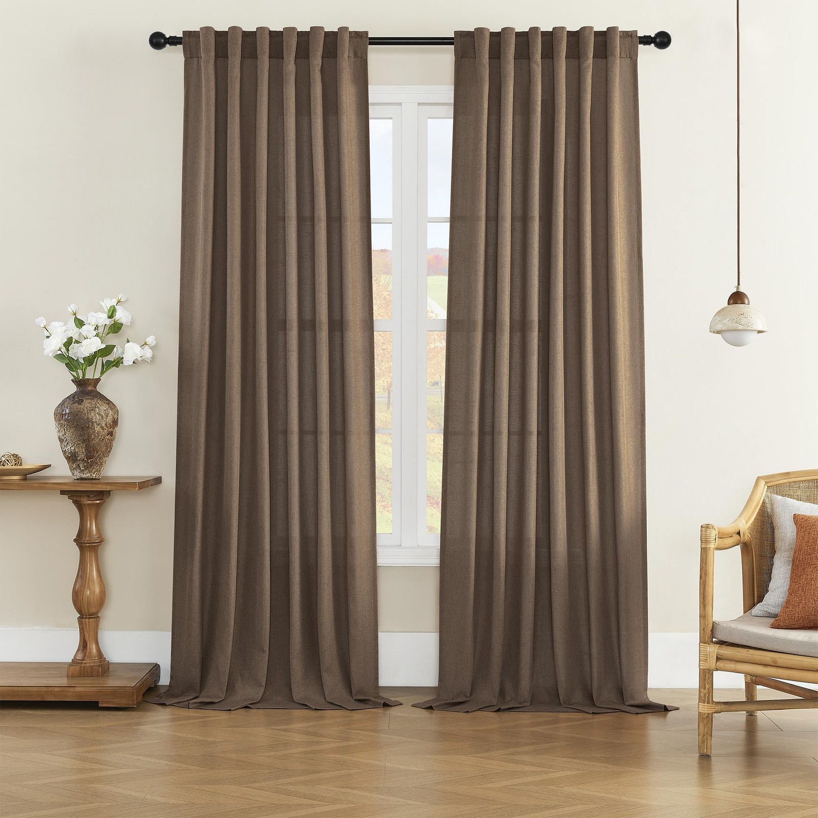 Natural Linen Blended Curtains Back Tab Window Treatments Panels Drapes for …