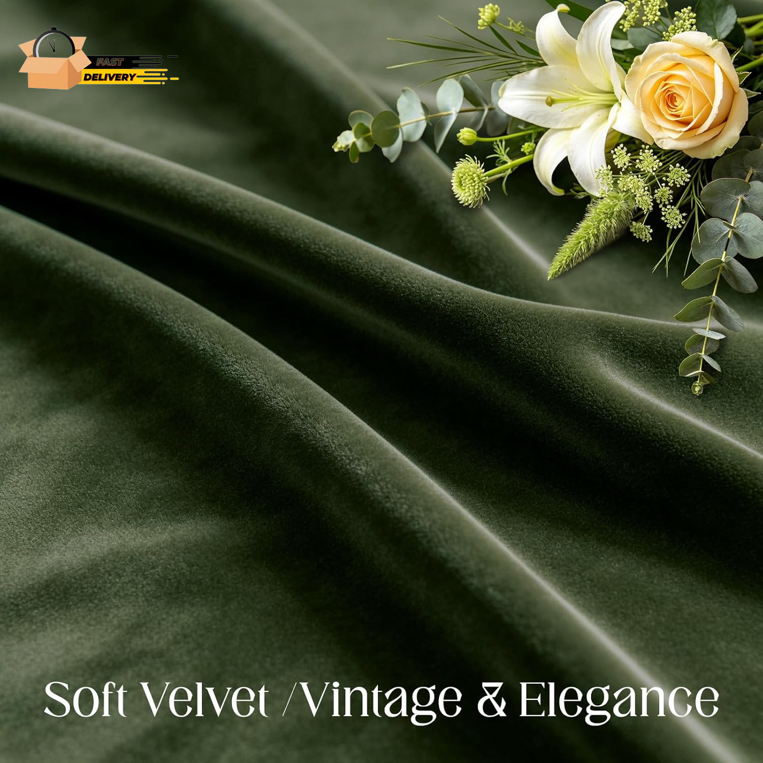 Dark Olive Green Velvet 100% Blackout Curtains 84 Inches Long, Forest Green Cur