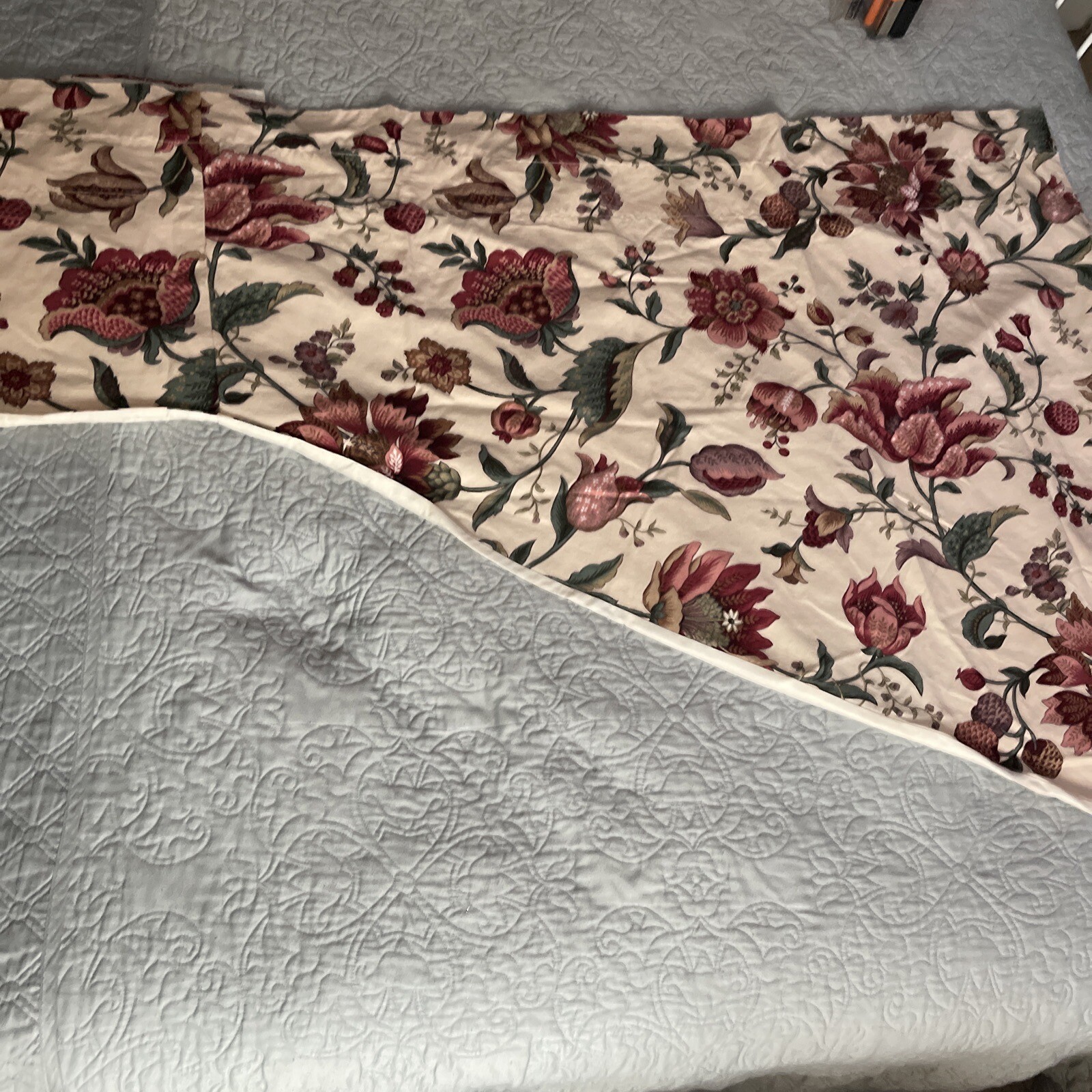 Custom Luxury Valance Curtains Burgundy Beige Floral Pattern Print (1)