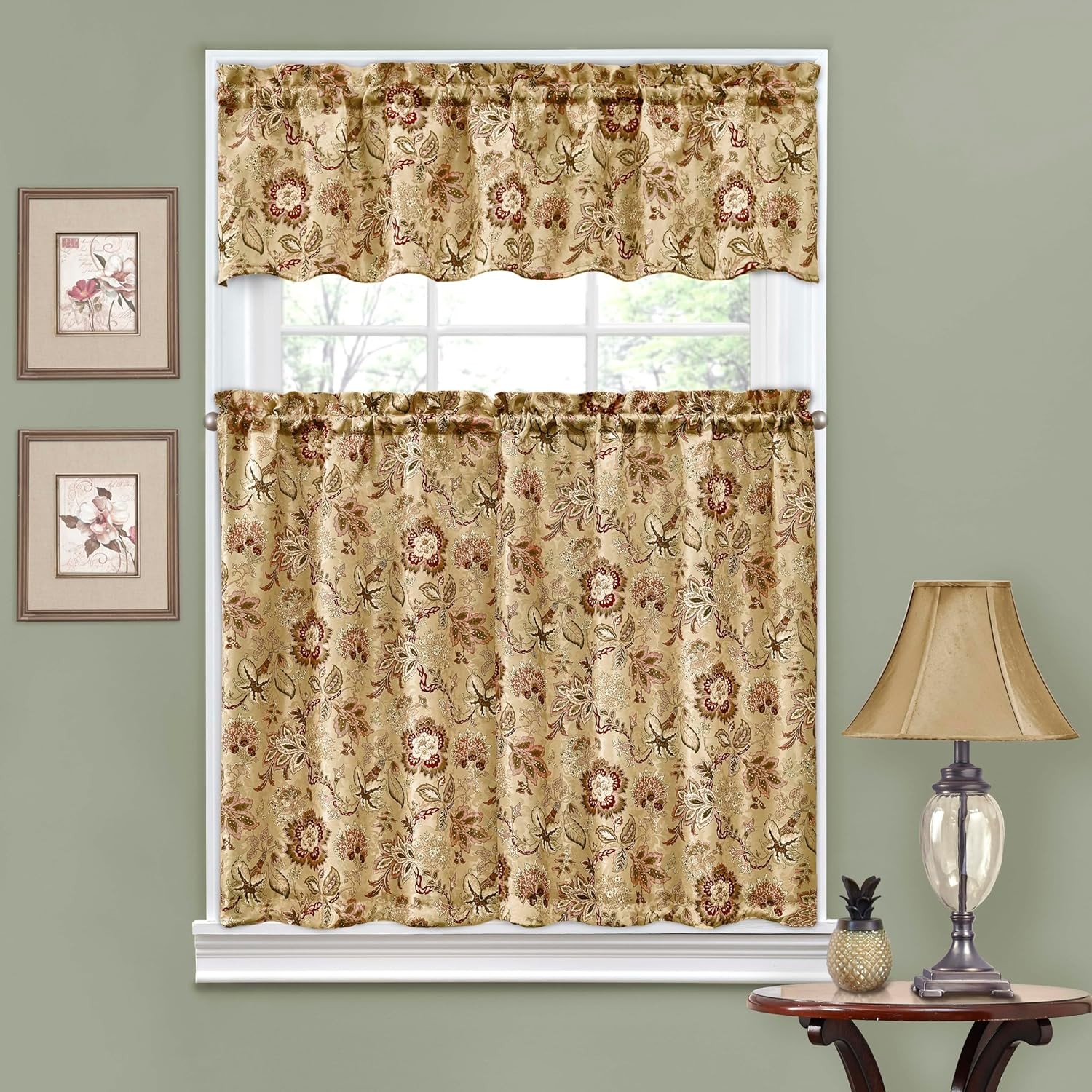 Navarra Antique Tier & Valance Set – 100% Polyester Jacquard – 52″ X 36″