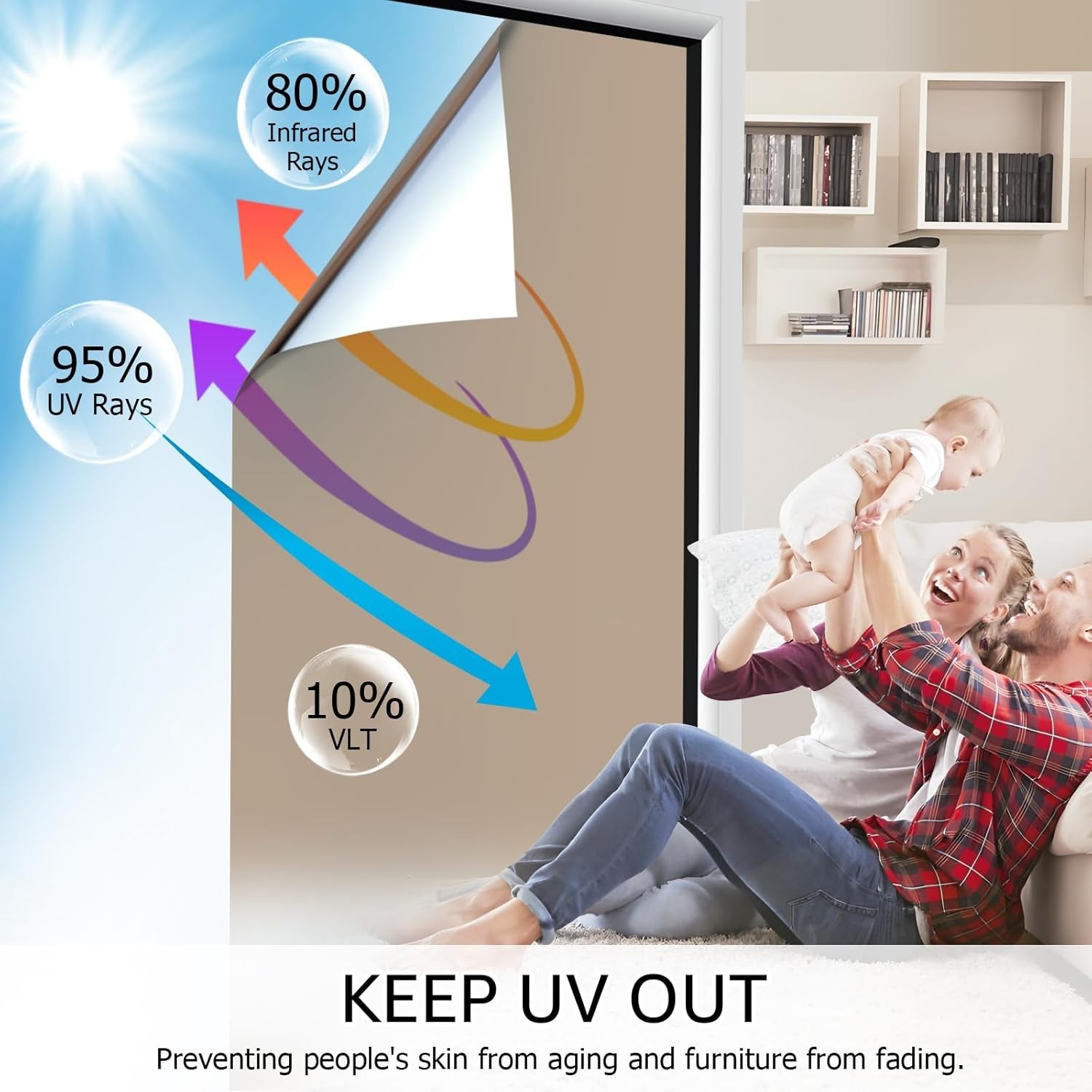 HIDBEA One Way Window Film Non-Adhesive 35.4 x 78.7 Inch Brown