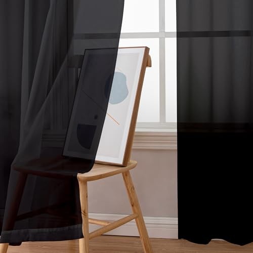 Voile Sheer Curtains – Transparent Light Weight 59″W x 96″L (Pack of 2) Black