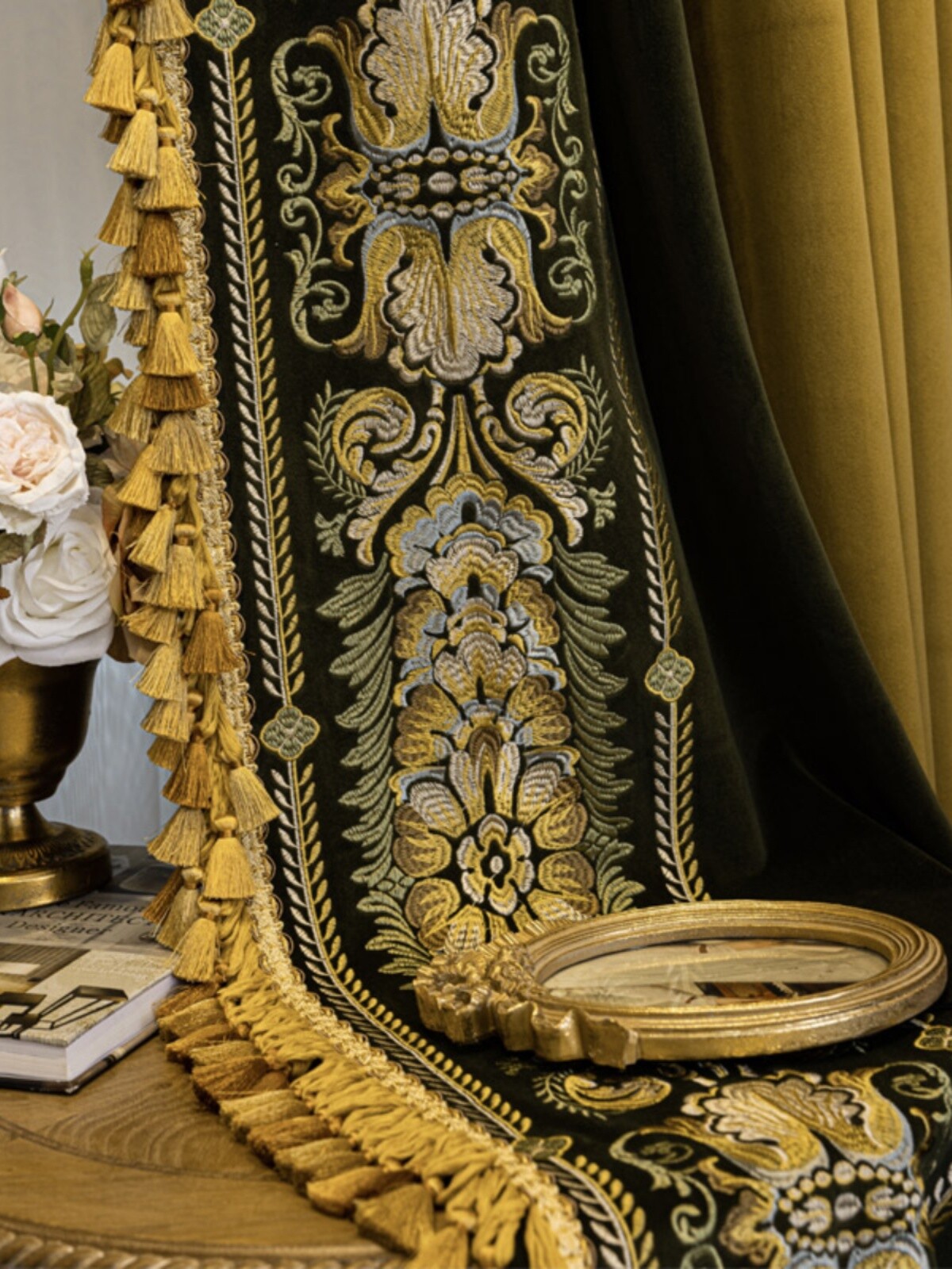 American thick gold velvet bedroom cloth blackout curtain tulle drape C1834