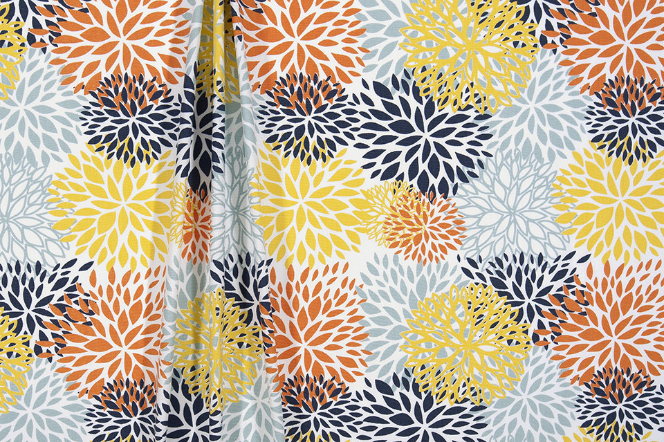 Blue Orange Yellow Valance Window Treatments Curtain Panels Floral Window Shade