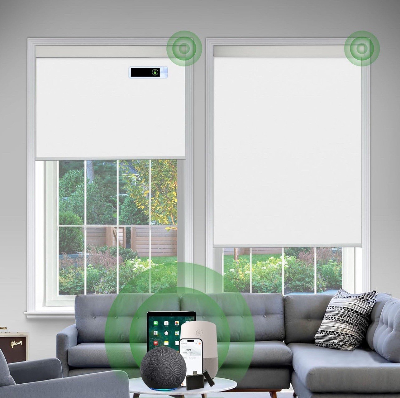 Motorized Roller Blinds, Blackout Automatic Shades with Solar Panel Cordless Sma