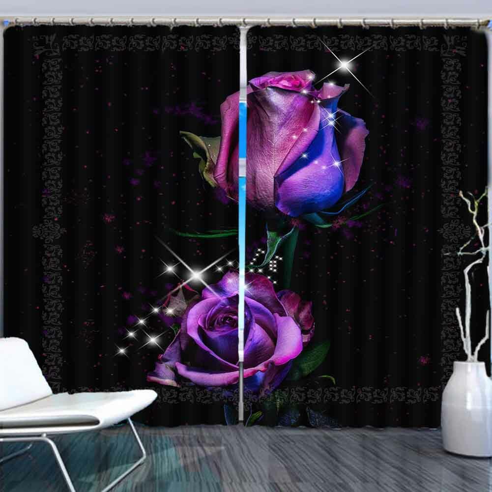 Purple Sparkly Rose 3D Blockout Photo Print Curtain Fabric Curtains Window