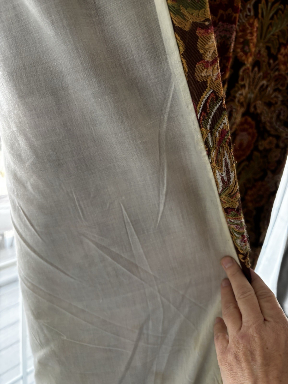 Vtg Pier 1 Floral Paisley Heavy Brocade Damask Lined Curtain Drapes Brown Multi