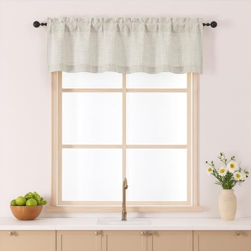 Valances for Windows – Light Filtering Faux 60″W x 14″L (Pack of 1) Natural
