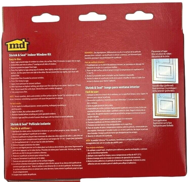 2 – M-D Building Products Window Shrink & Seal Film Kits Stop Drafts 42″x 62″ FS