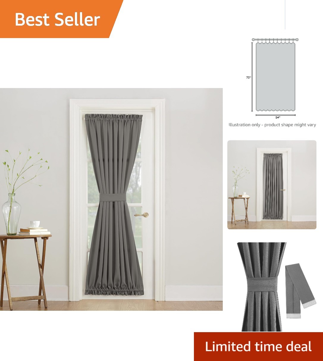 54″ x 72″ Thermal Room Darkening Door Curtain Panel – Energy Efficient Steel