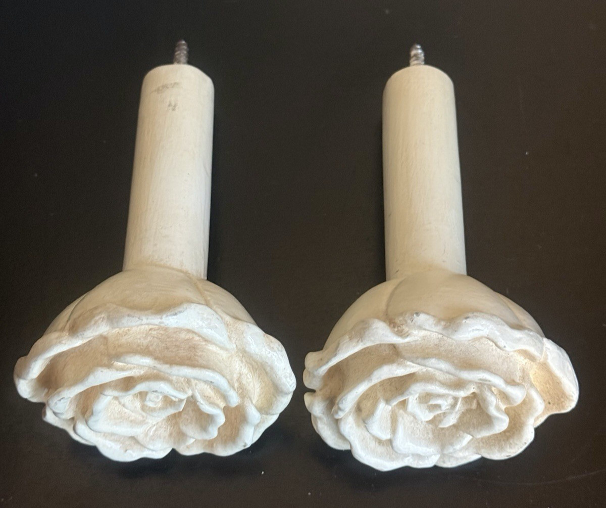 ROSE Curtain Tie Backs Ivory Carved Resin Cottagecore Set Of 2 Vintage
