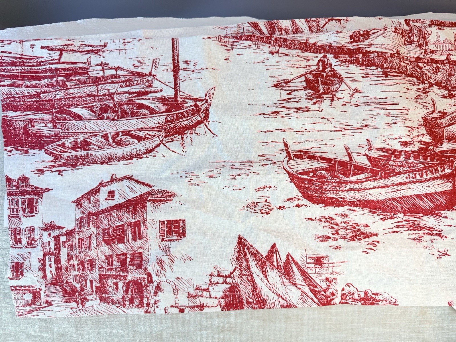 Pottery Barn Venice Boat Toile 50×13 Window Valance In Cream And Red Linen Blend