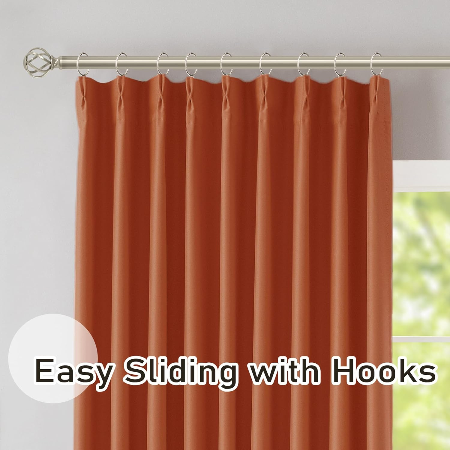 Burnt Orange 60″ Pinch Pleated Blackout Curtains, 95″ Length, Pack of 2