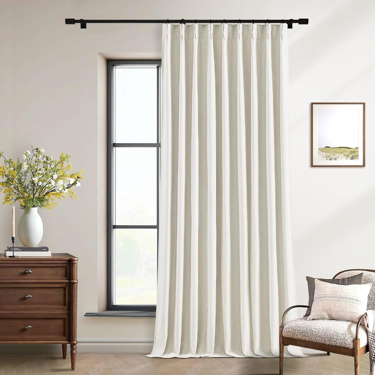 60×102 Blackout Curtain 1 Panel Linen Pinch Pleat Cream Thermal Drapes
