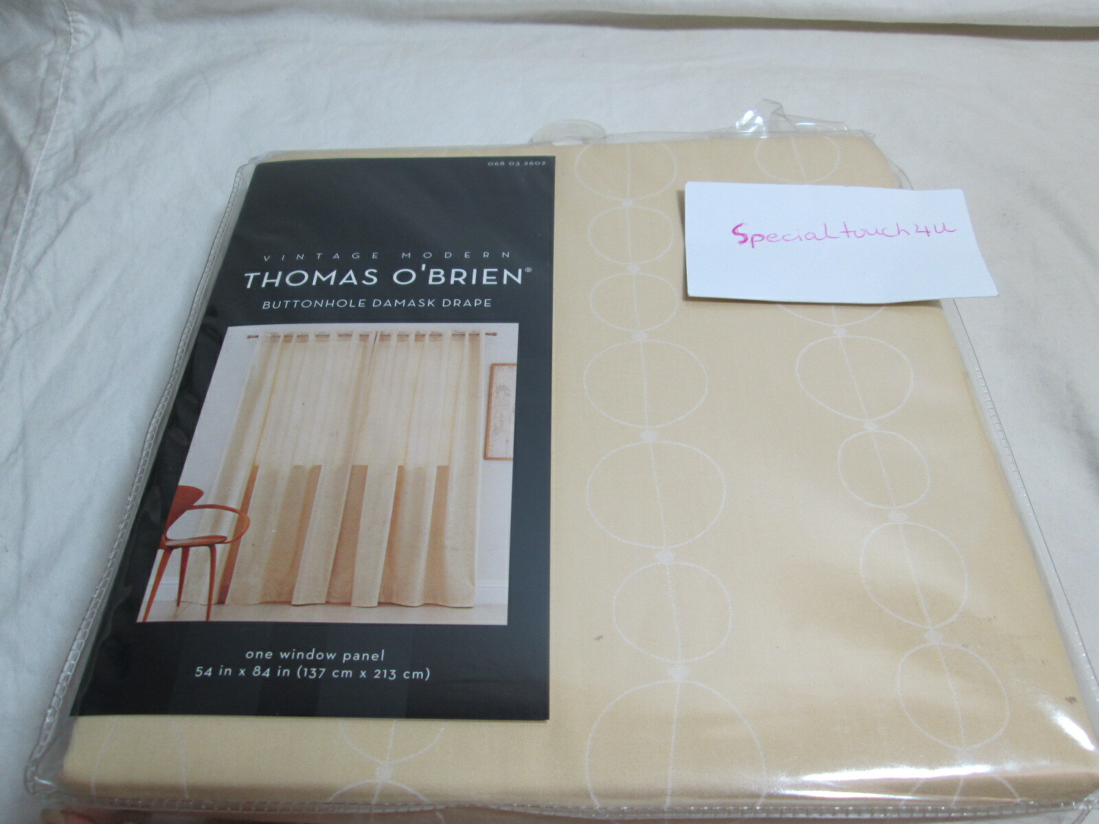 Thomas O’brien Vintage Modern One Buttonhole Damask Drape Panel 54″x84″ ~ Tan