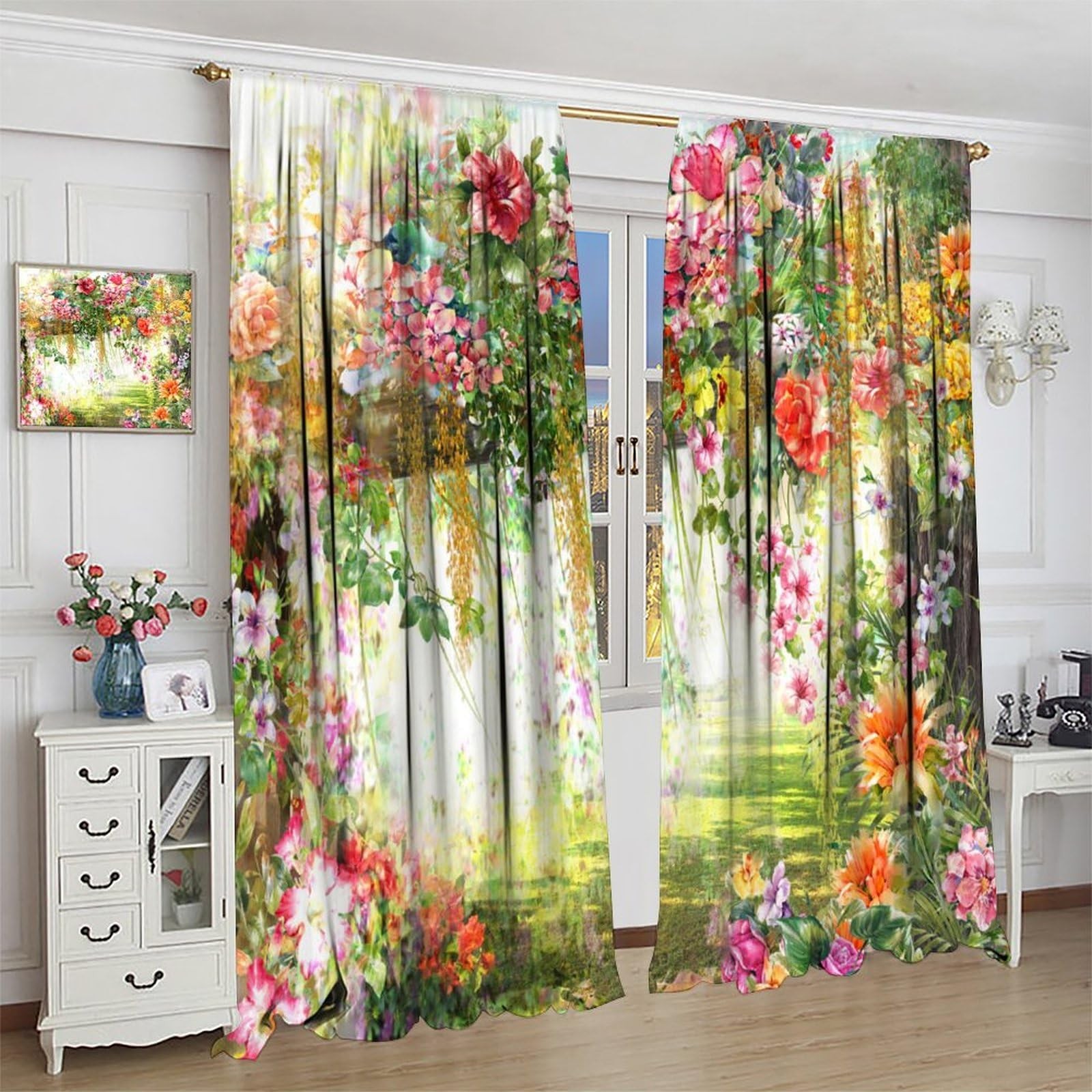 Floral Curtains for Kitchen, Summer Spring Floral Nature Flower for Bedroom L…