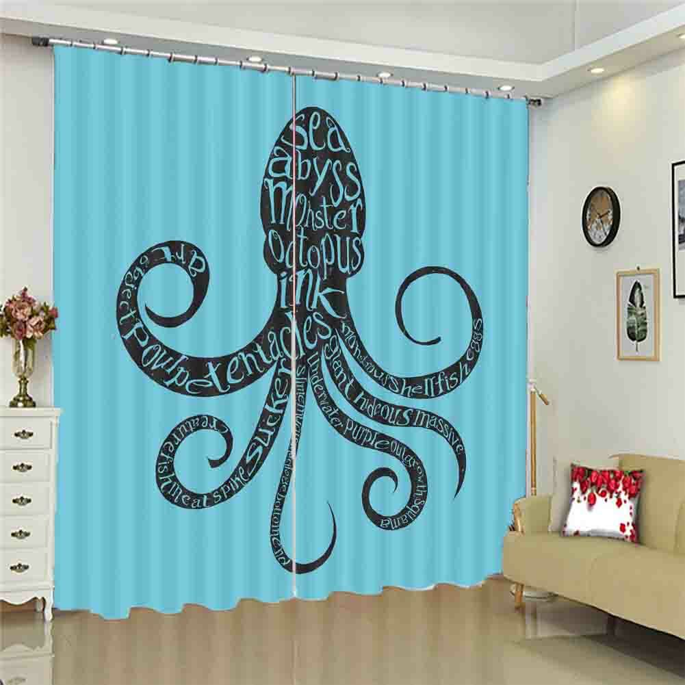 Black Octopus Letter 3D Curtain Blockout Photo Printing Curtains Drape Fabric