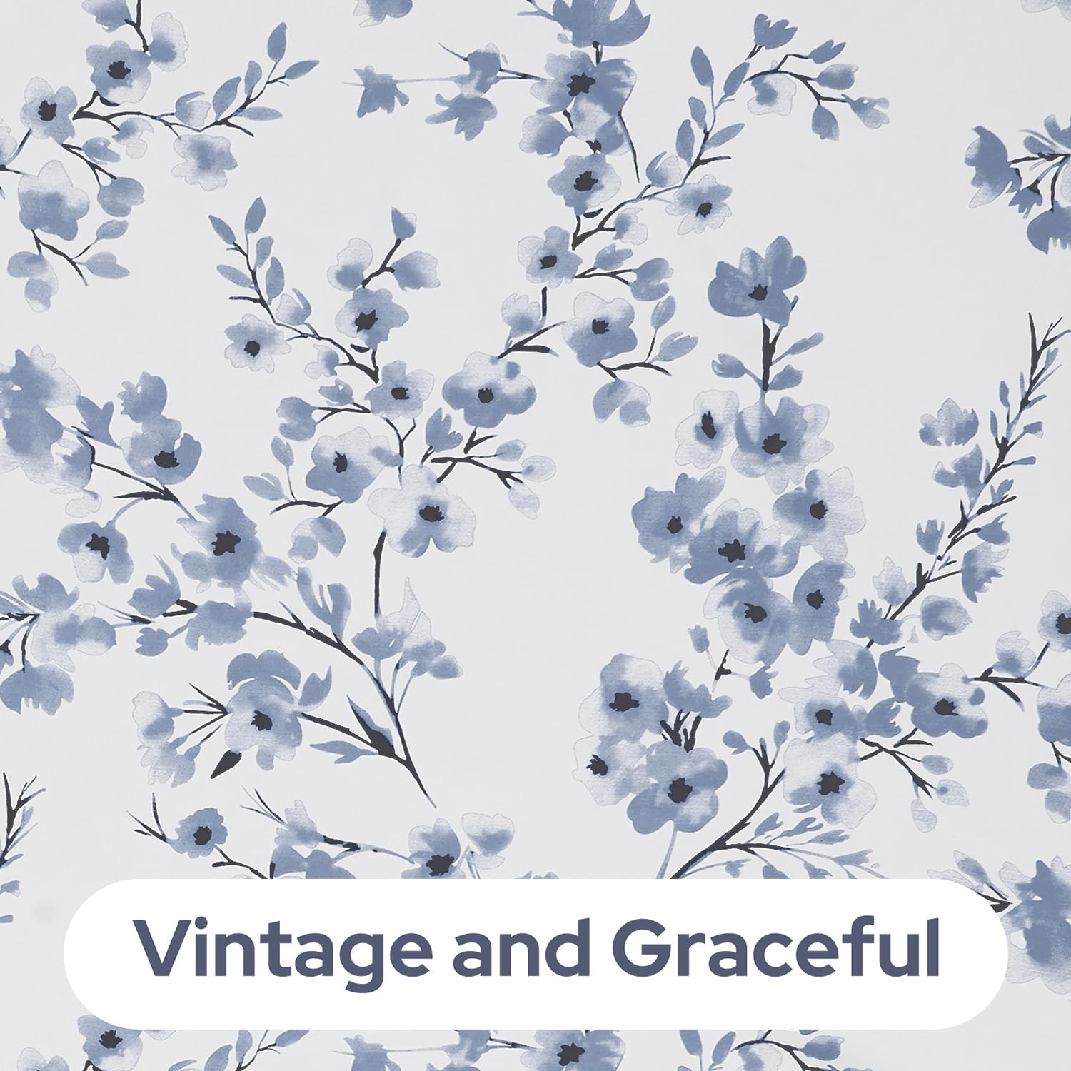 Homeideas Grey Blue Floral Blackout Curtains 52 X 84 Inches Long Room Darkening