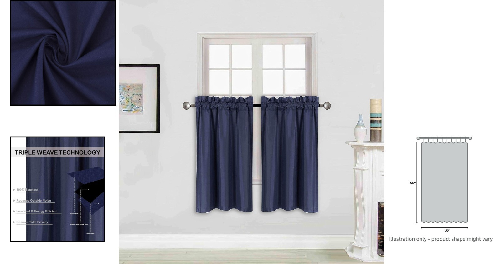 Versatile Insulated Drapes – Elegant Navy Blue Blackout Panels 28″ X 36″ Each