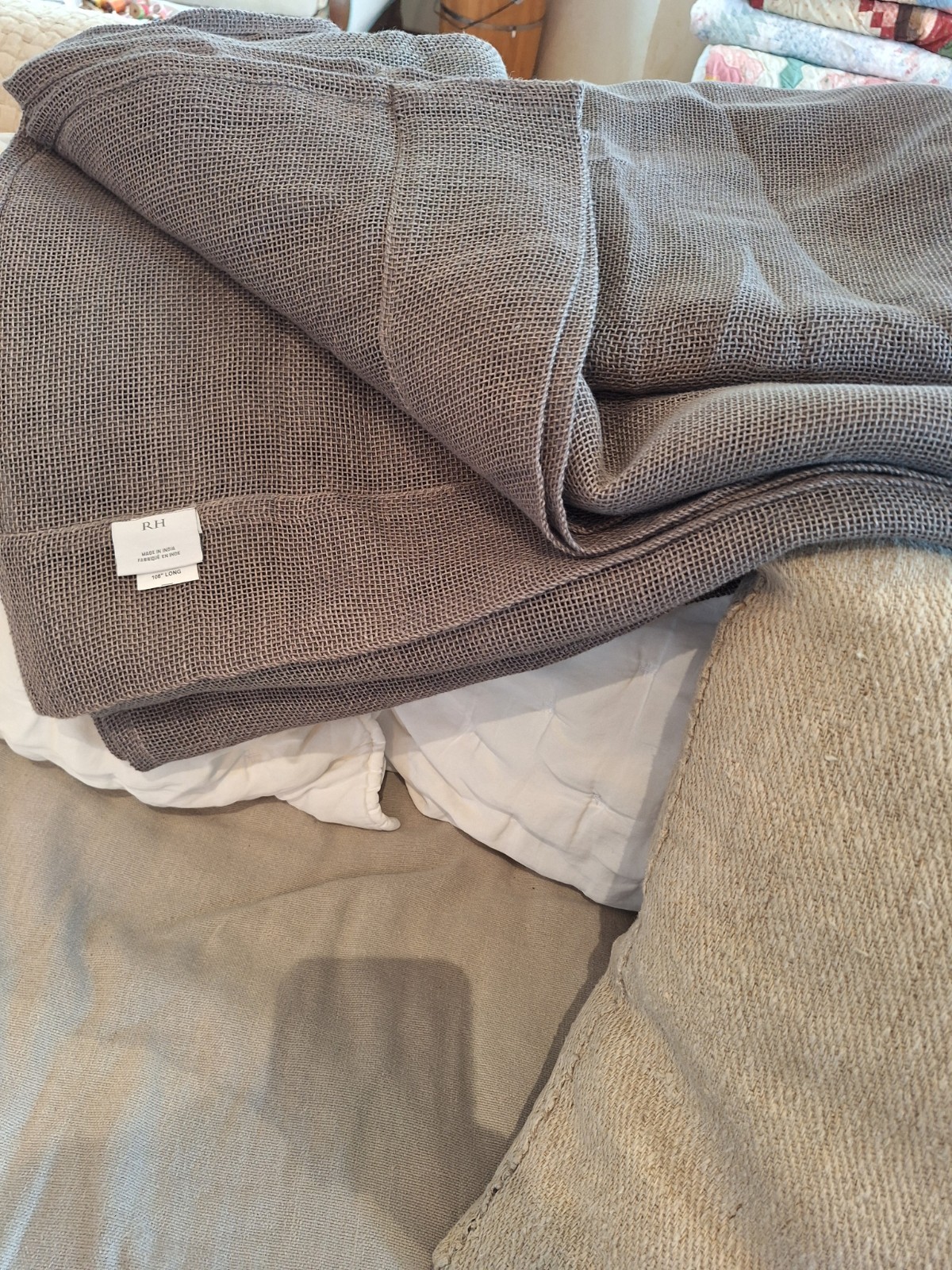 Restoration Hardware Belg. Linen Curtain Panels, 2 Drape, 108″L X 47″ Rod, Fog