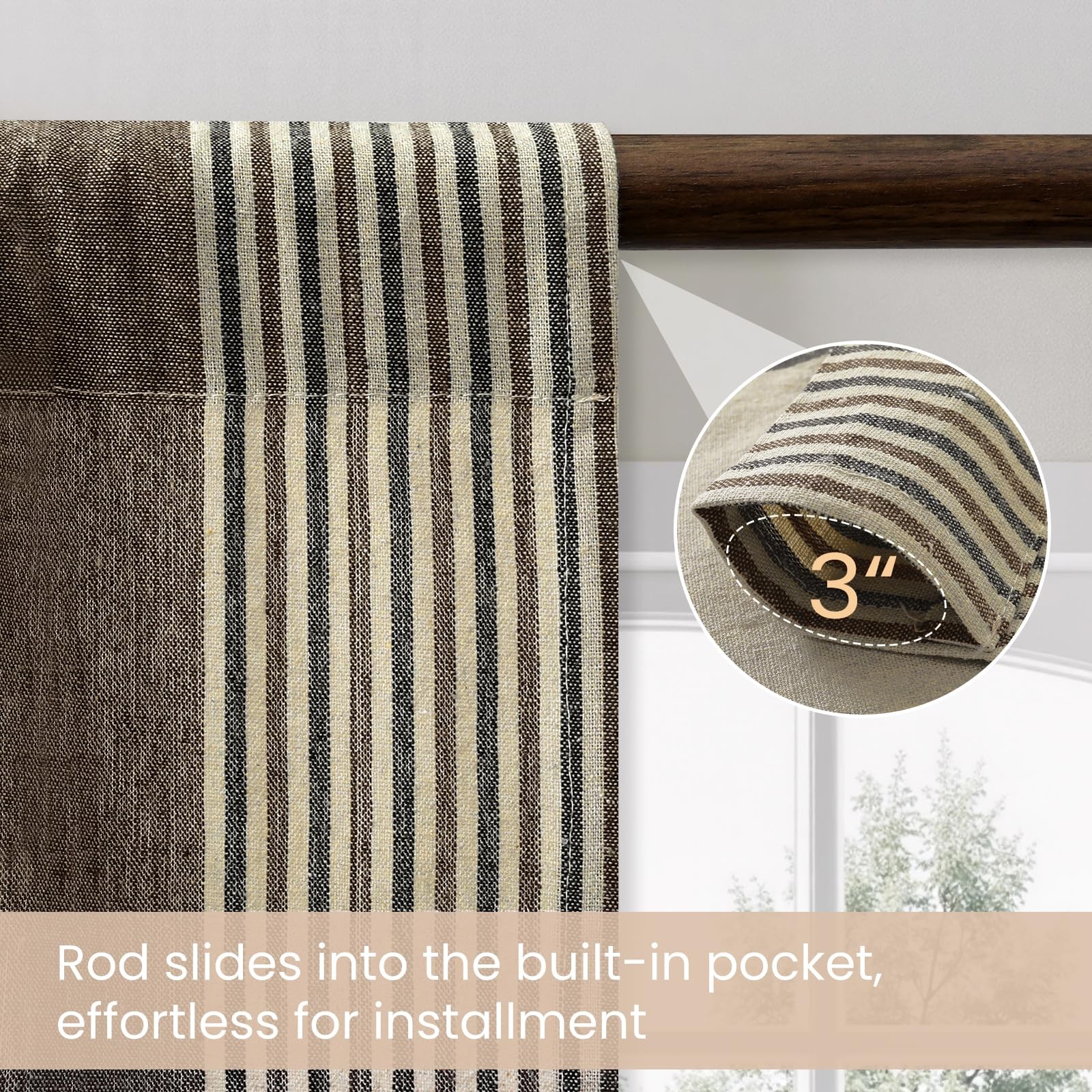 Brown and Grey Striped Curtains 2 Panels Set, Modern Farmhouse Vintage Patter…