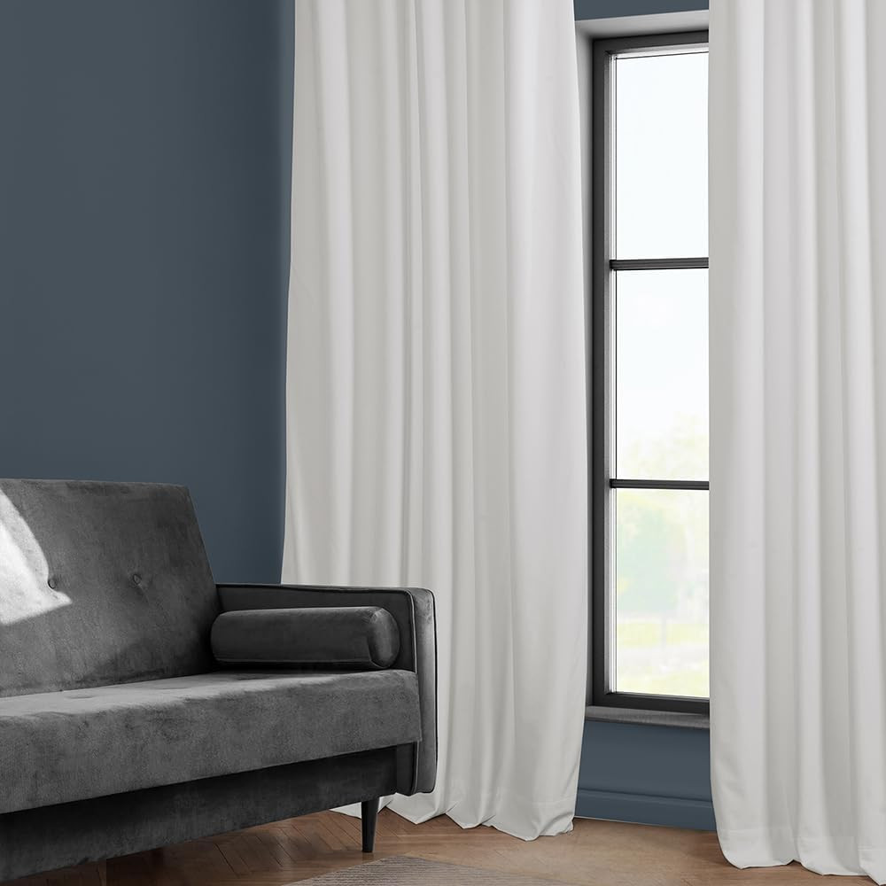 Plush Velvet Room Darkening Curtains 96″ Long, Pillow White, Set of 2