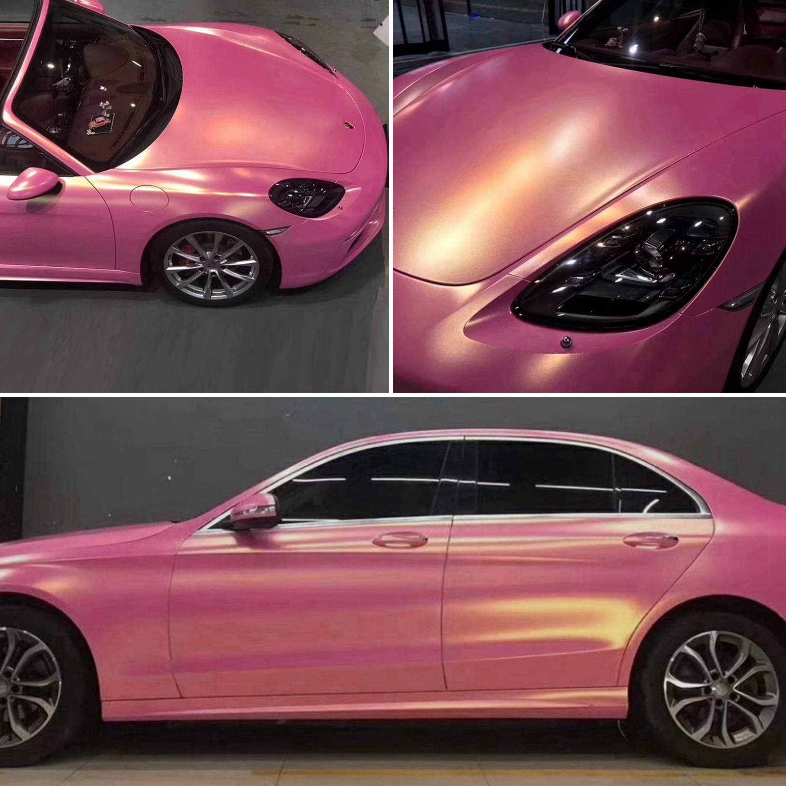 Aumohall Bright Pink To Charming Diamond Gold Metallic Chameleon Vinyl Wrap