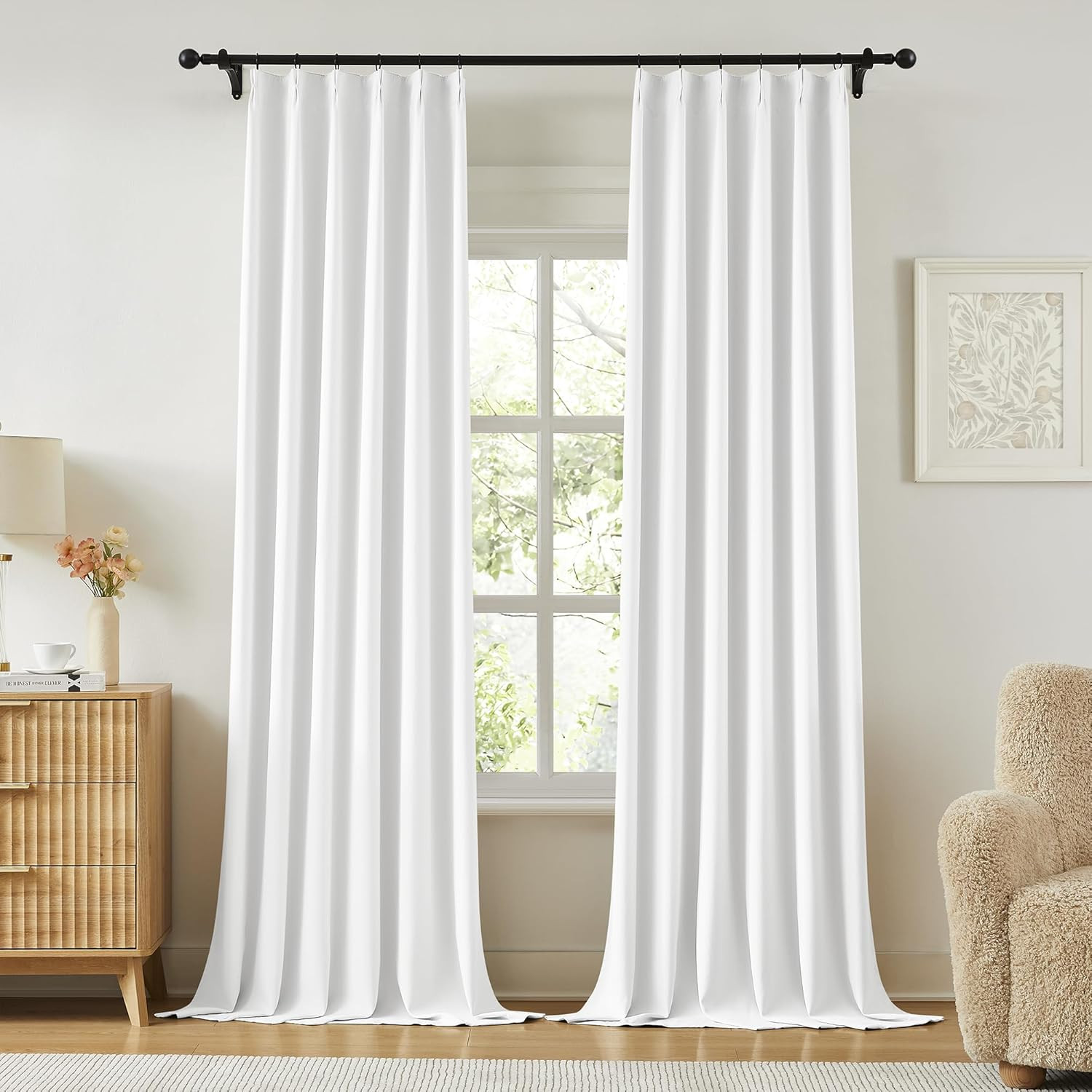 Snow White Room Darkening Pinch Pleat Curtains 60×95 for Sliding Doors, 2Pcs