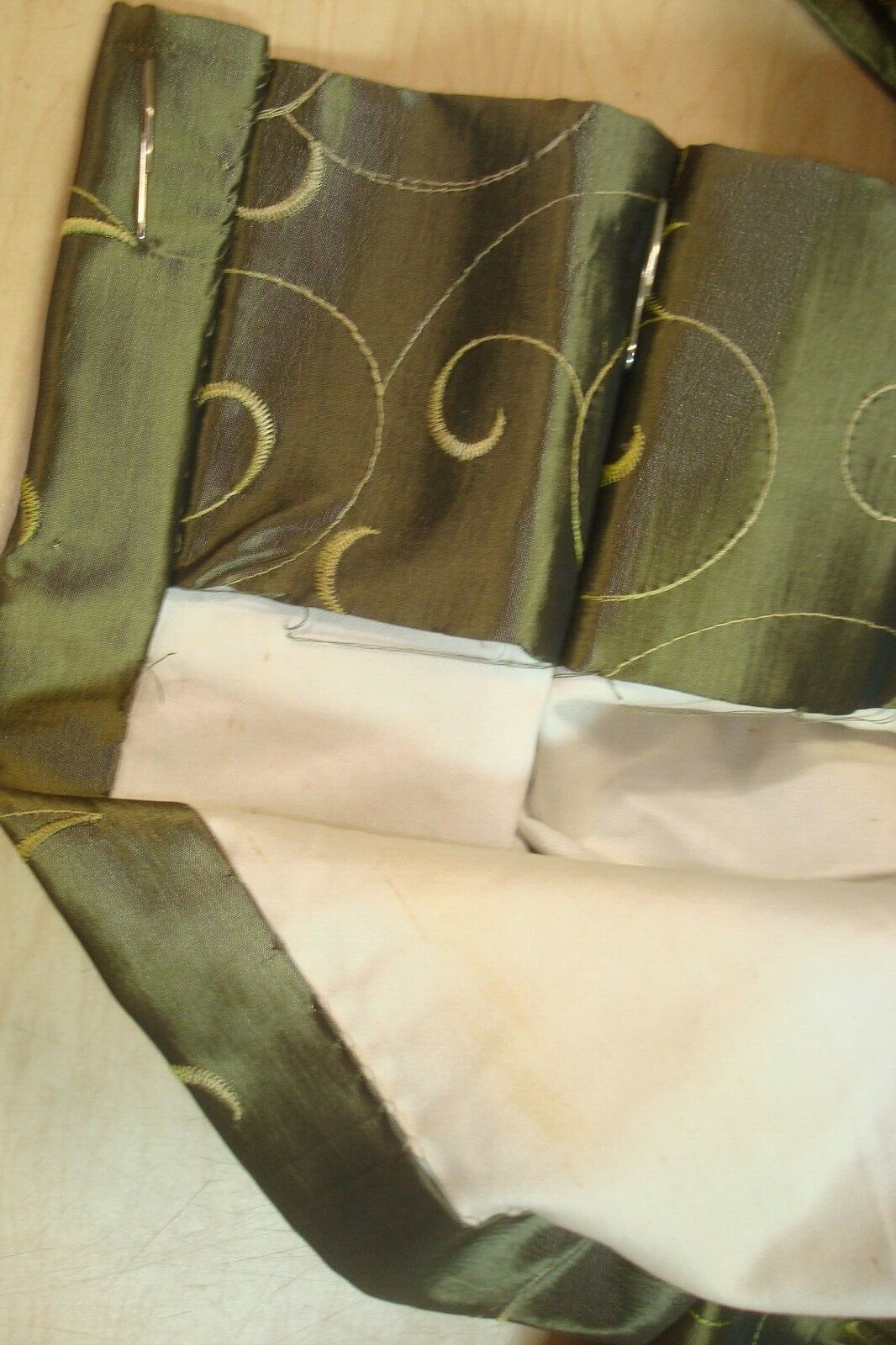 One Pr 2 pc Faux Silk Embroidered Pinch Pleat Window Panels Drapes 27″ x 84″ ea
