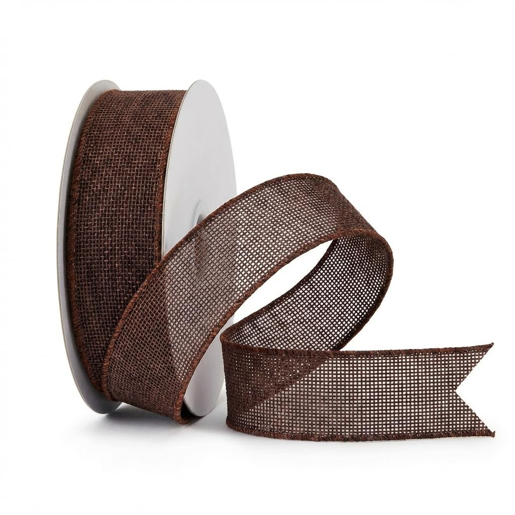 Dark Brown Burlap Wired Ribbon 1.5 Inch x 20 Yards Valentine’s Big Bow