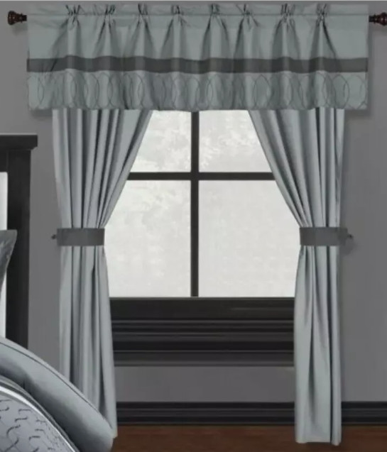 Chic Home Design Complete 5 Pc. Window in a Bag Curtain Panels Valance Set Gray