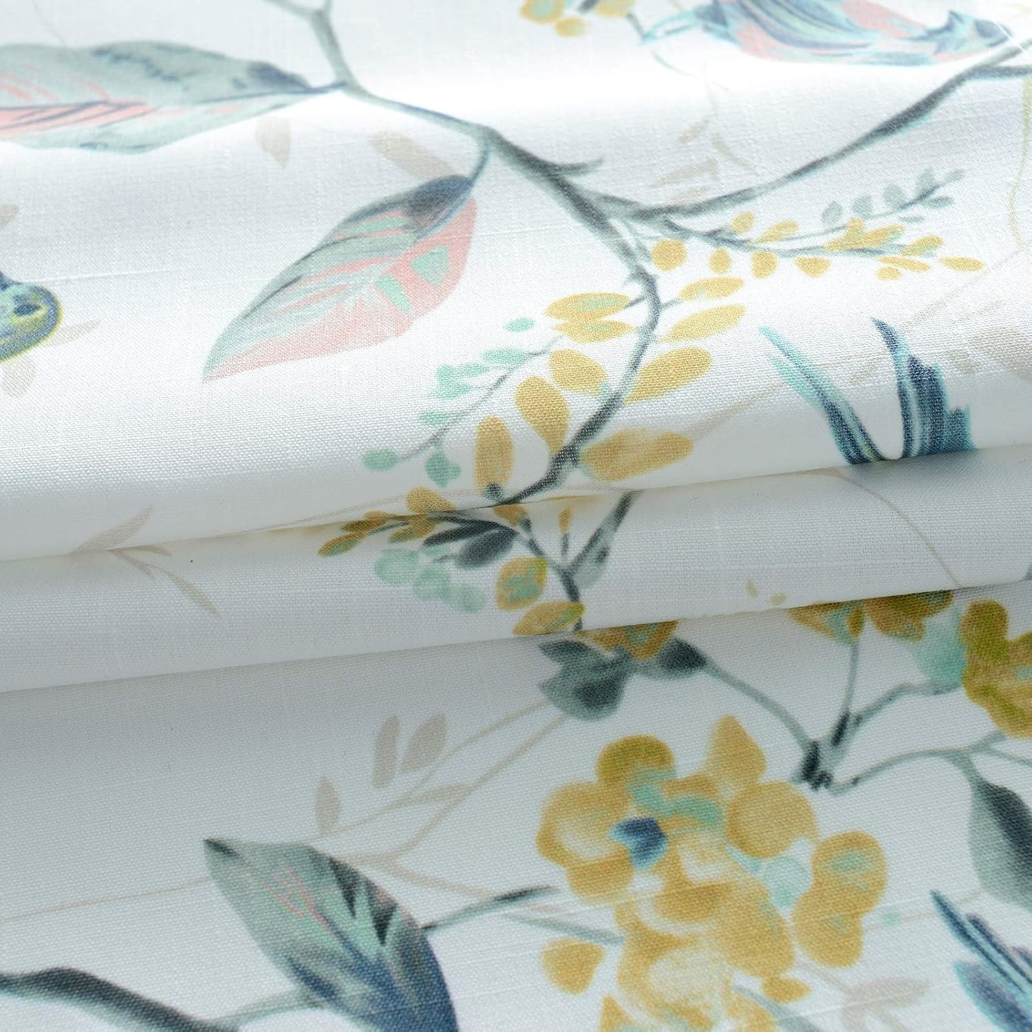 Birds Pattern Valances for Windows of Kitchen, Floral and Birds Print Linen T…