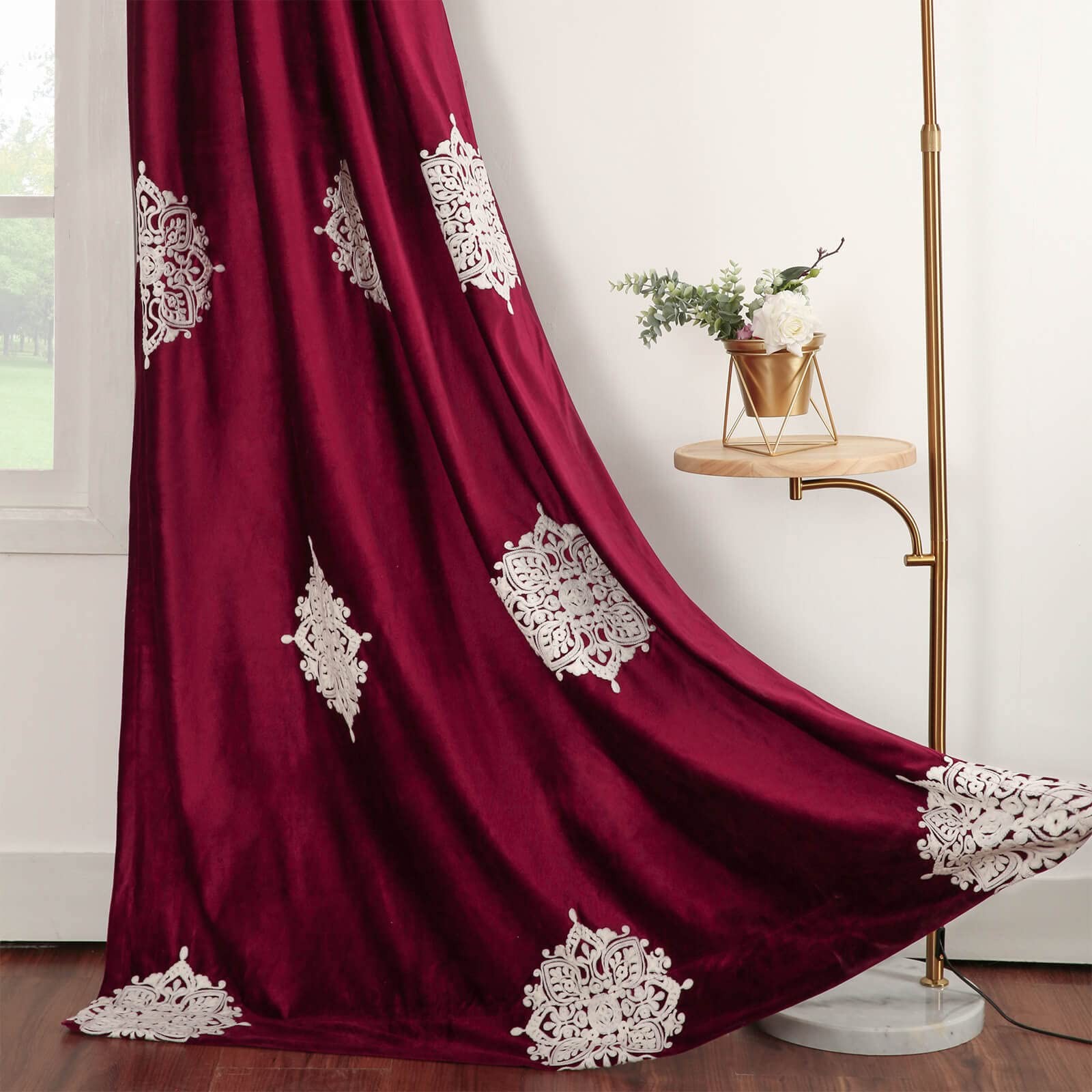 Burgundy Thermal Curtains for Living Room, Floral, Noise Reducing, Sh…