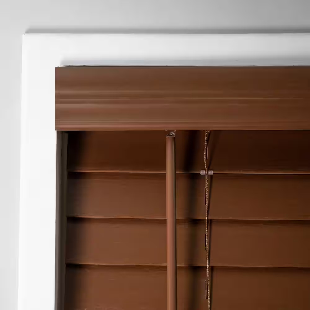 Textured Dark Oak Cordless Room Darkening Faux Wood Blinds with 2 In. Slats – 34